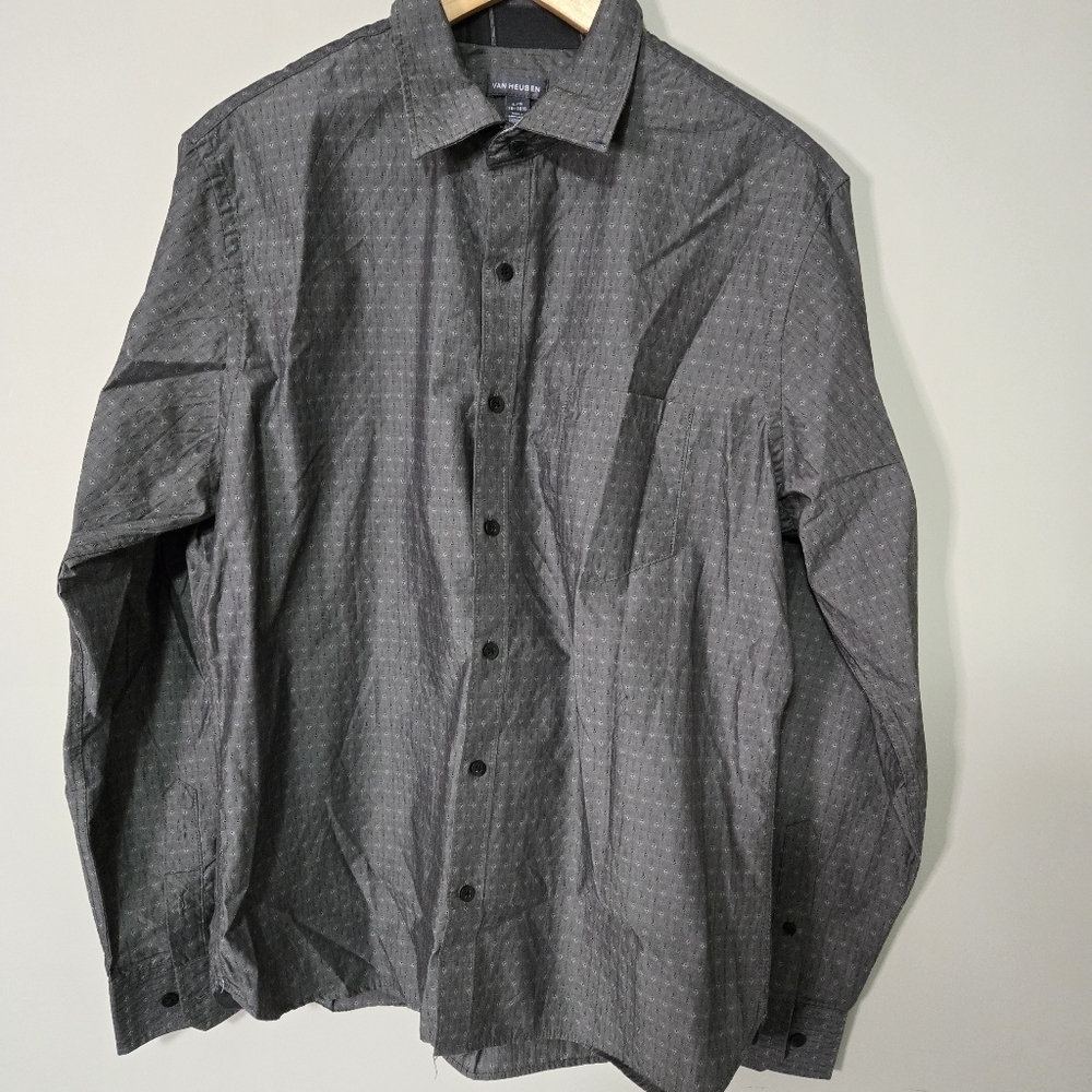VAN HEUSEN mens dress shirt long sleeve, grey large, 16-16  1/2